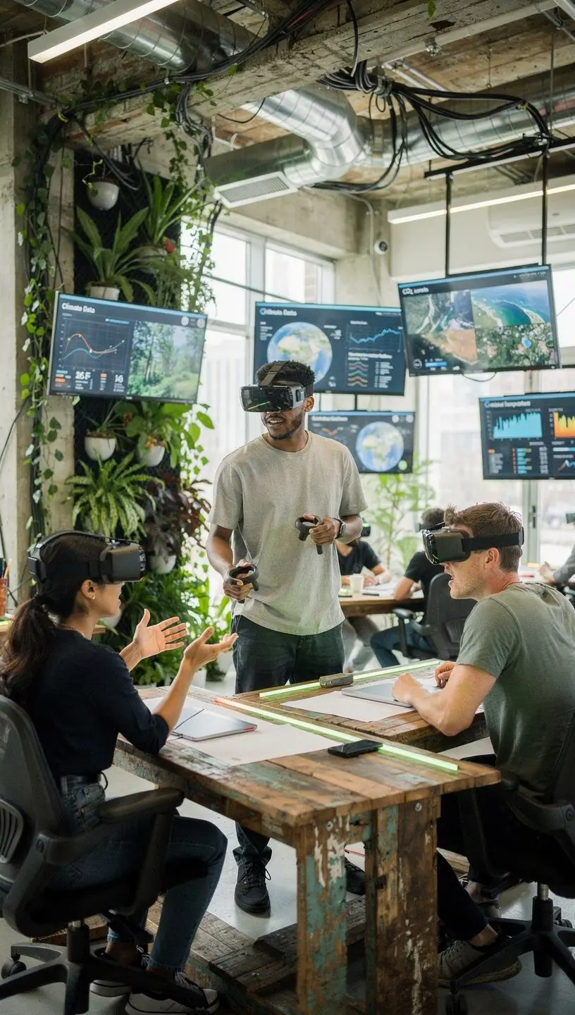 Ein Lehrer erklärt den Schülern die Prinzipien der erneuerbaren Energien während eines Online-Kurses.