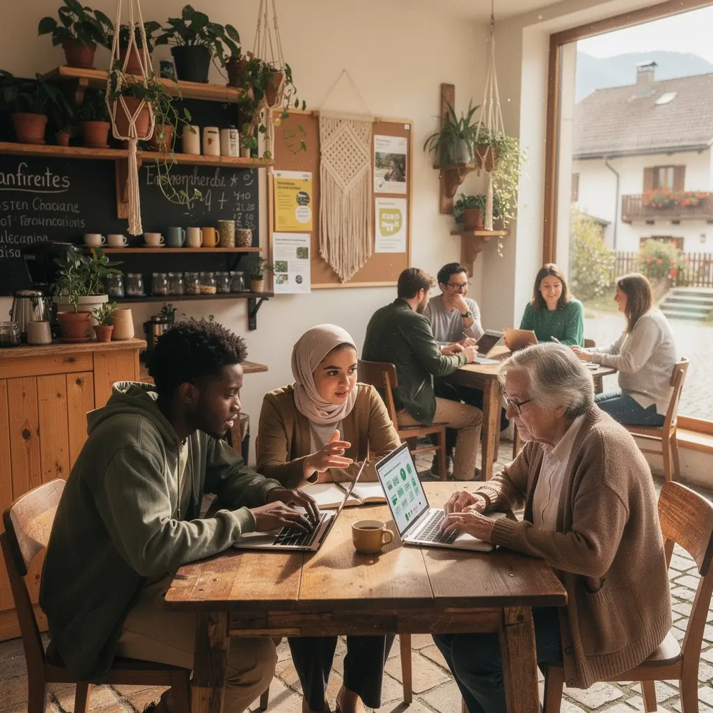 Ein Lehrer erklärt den Schülern die Prinzipien der erneuerbaren Energien während eines Online-Kurses.